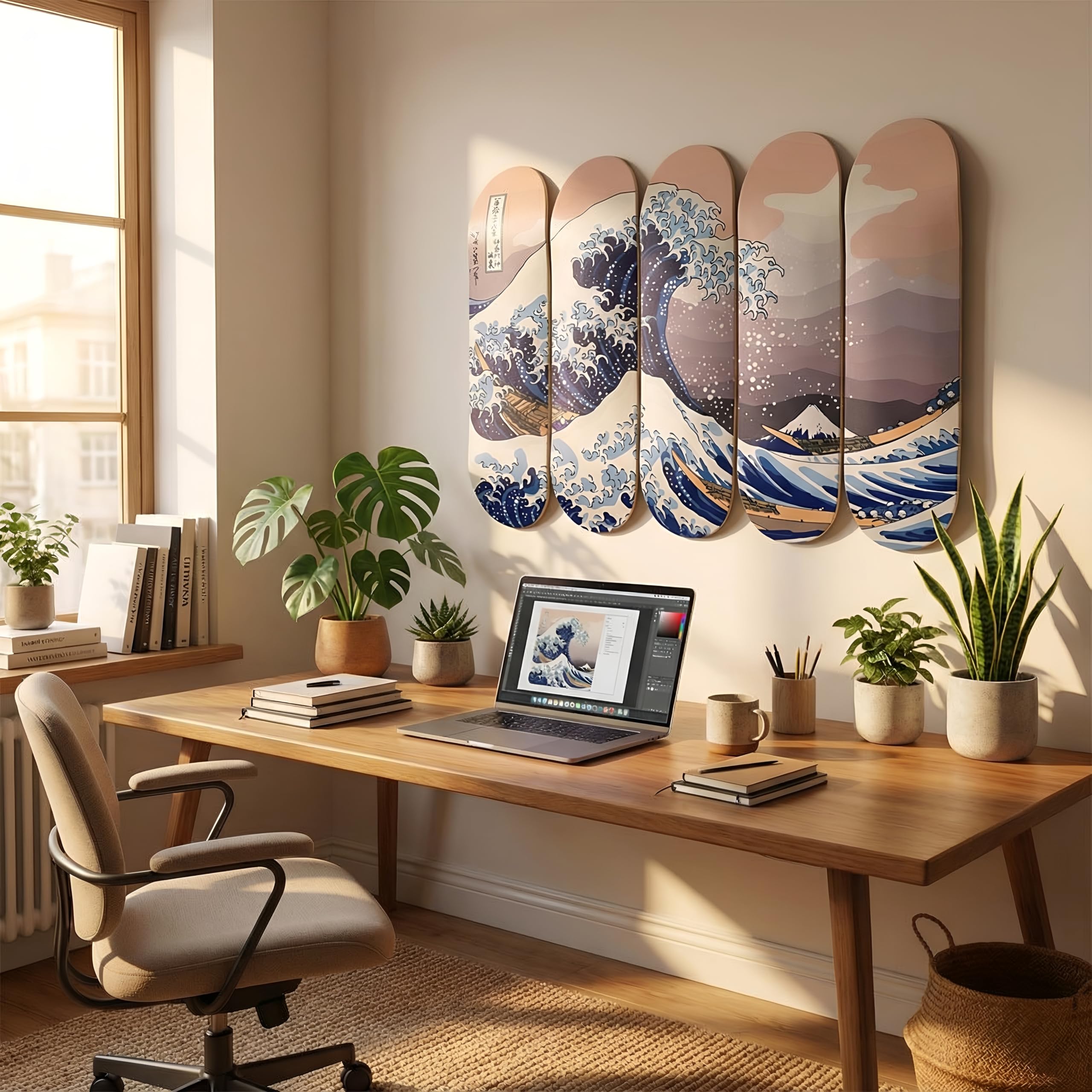 Canvas Wall Art - Hokusai Great Wave Off Kanagawa Skateboard Art
